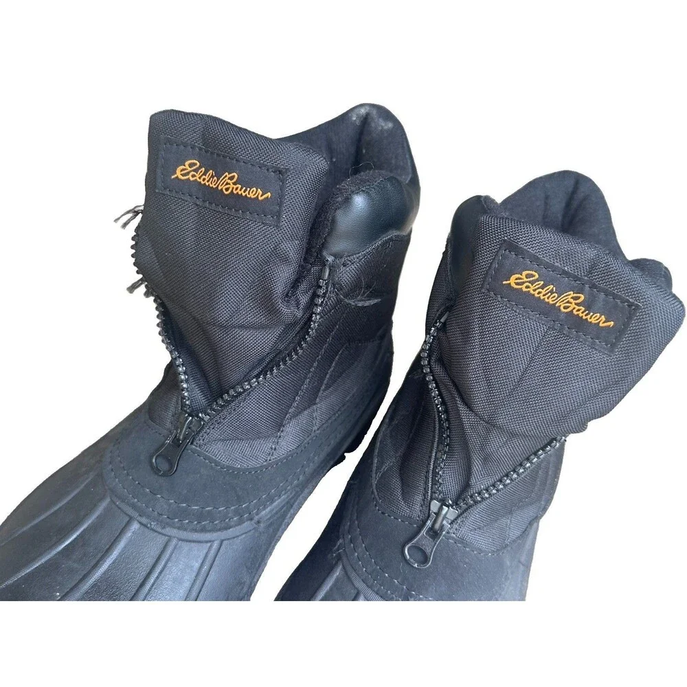 Eddie Bauer Lake Crescent Snow Boots Mens Size 9 Black Insulated Winter Zip Boot